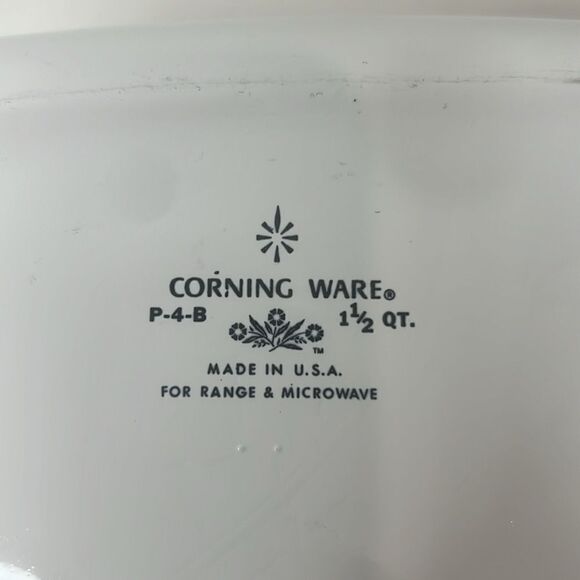 Corning Ware‎ Blue Cornflower 1 1/2 Quart Casserole Dish P 4 B White Blue Floral - Picture 5 of 5